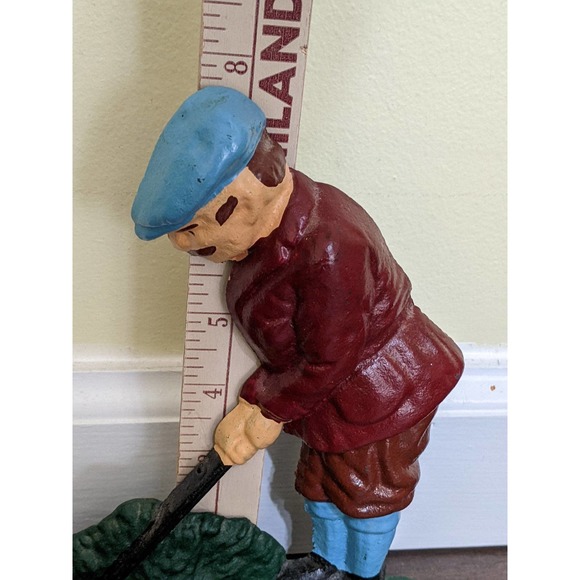 Vintage Cast Iron Golfer Door Stop Bookend Victorian Painted Golfing Golf heavy - Picture 4 of 6